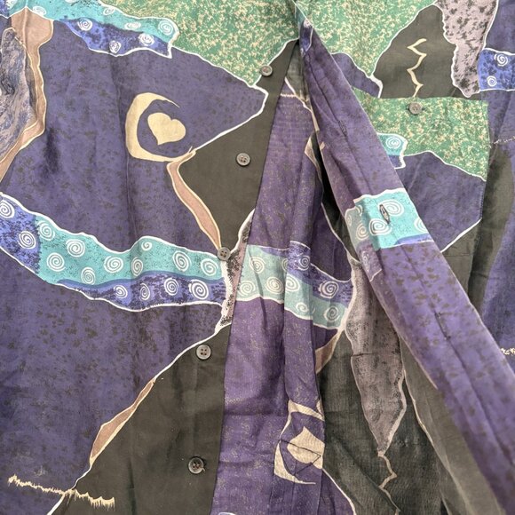VTG Bruno purple Silk Geometric Print Shirt Mens XL Long Sleeve Button Up - Picture 4 of 5